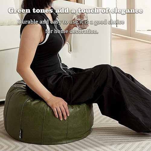 Miniatura 12 de Louis Donné Funda de puf sin relleno, taburete redondo otomano para reposapiés, puf de almacenamiento, puf de piel sintética impermeable, reposapiés