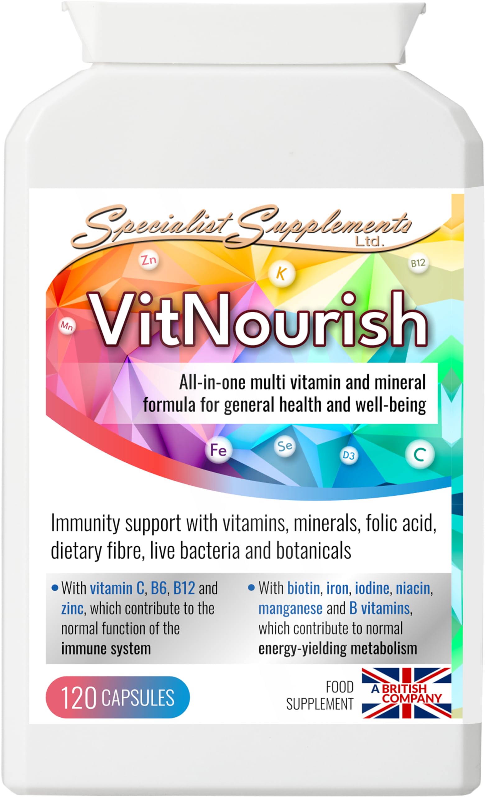 VitNourish (All-in-One Multi Vitamin, Mineral, Biotic, Botanical & Dietary Fibre Formula), 120 Capsules