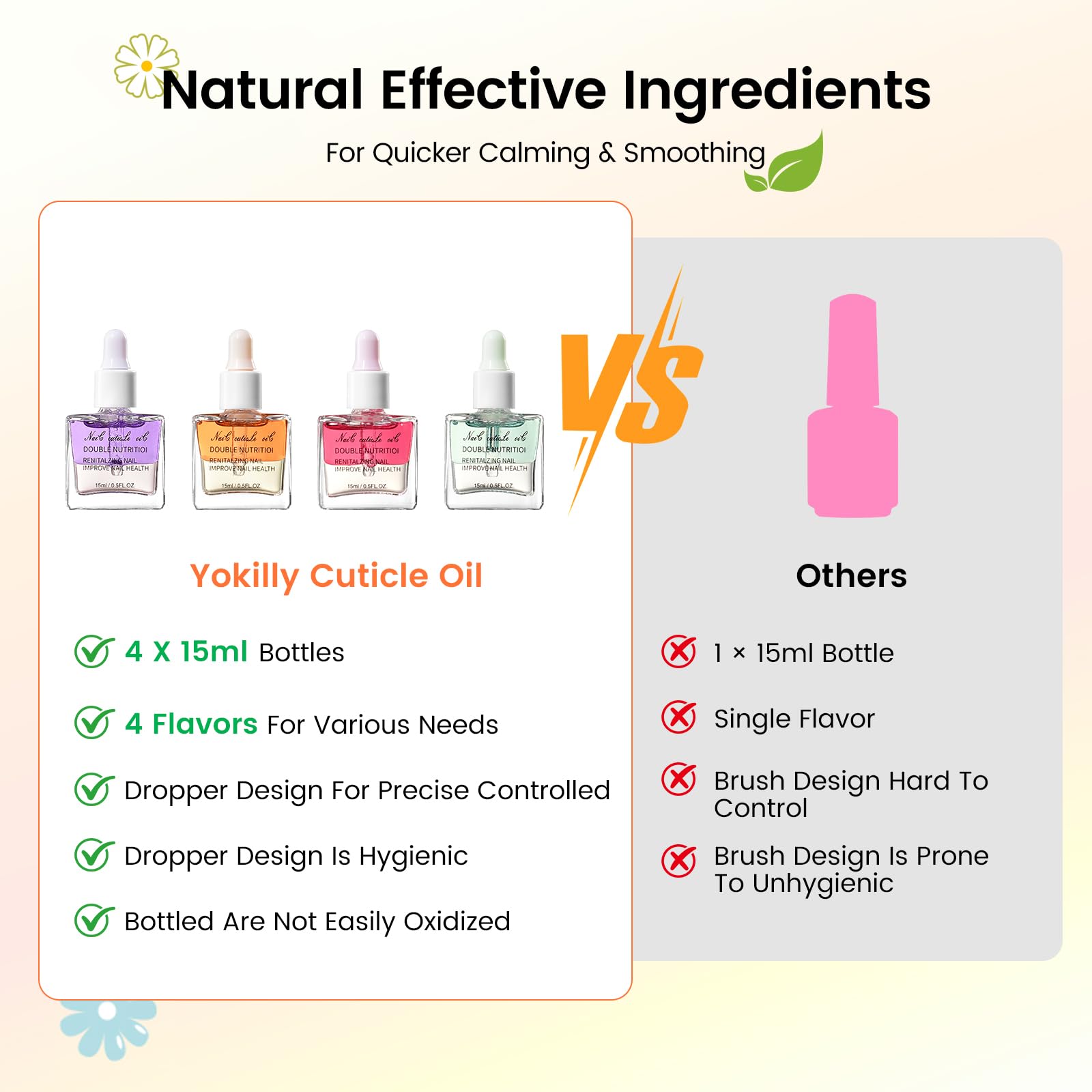 Yokilly Olejek do paznokci Cuticle Oil: 4 sztuki olejku do skórek po 15 ml do pielęgnacji skórek paznokci, naprawy pękniętych i suchych paznokci