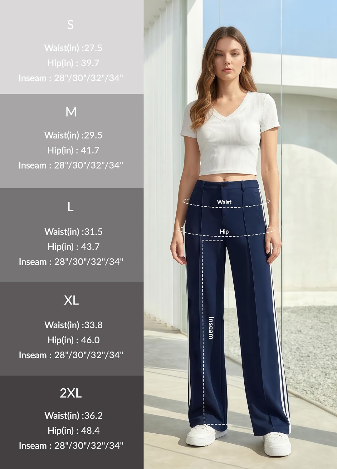 Women's 28"/30"/32"/34" Inseam Wide Leg Dress Pants High Waist Straight Leg Track Pants with Belt Loops