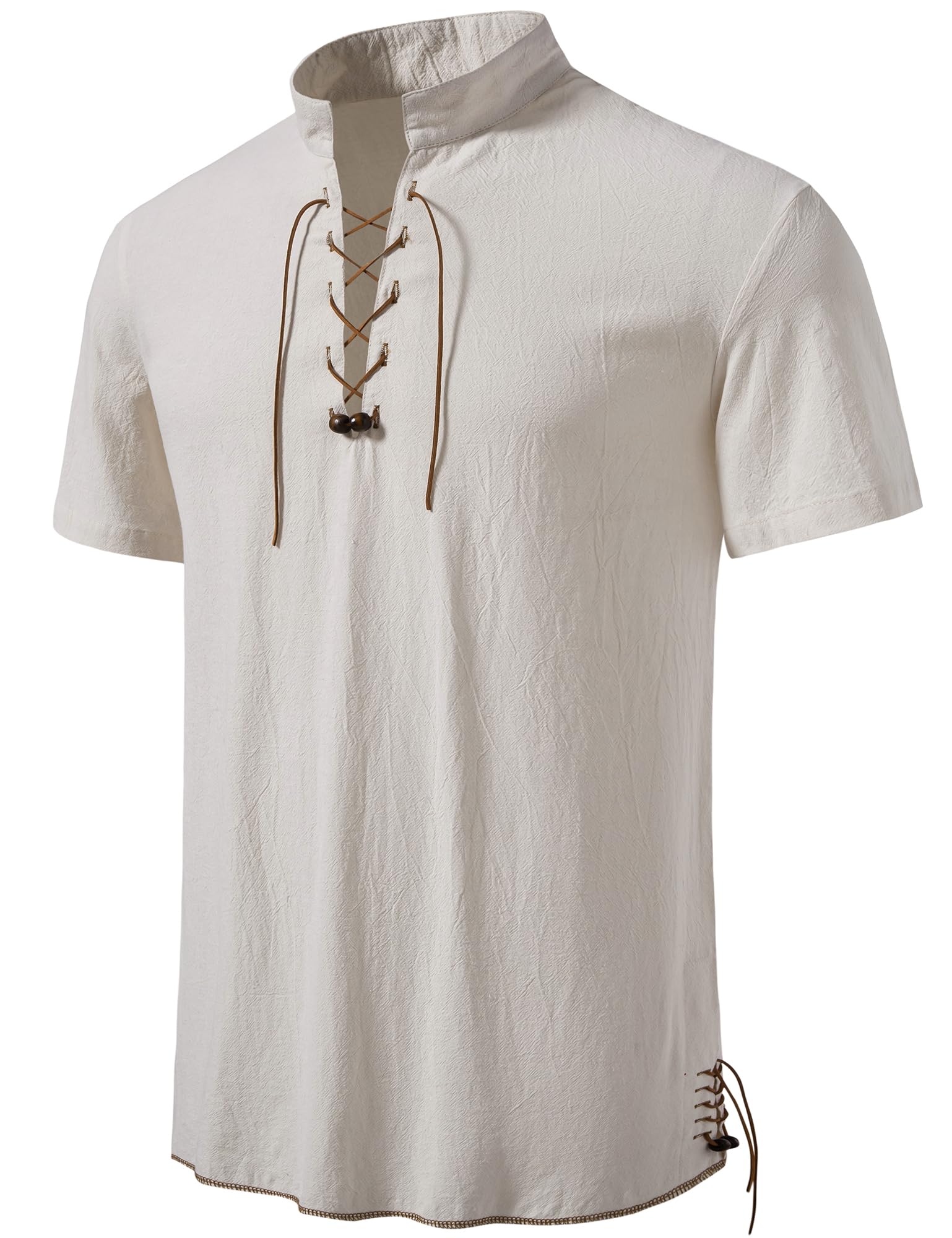 Camicia Rinascimentale Uomo In Cotone E Lino – Maniche Lunghe Con Lacci, Costume Medievale Pirata Vichingo