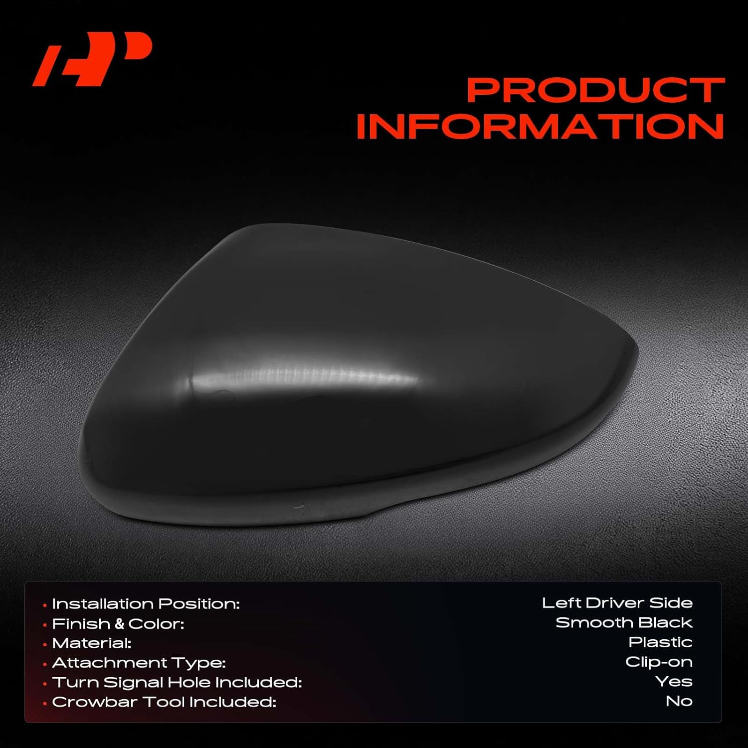 A-Premium Driver Side Rearview Mirror Cover Cap - Compatible with Honda Accord 2018-2024 - Smooth Black, with Turn Signal Hole