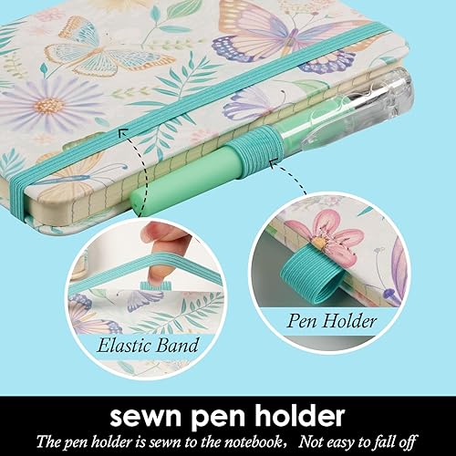 Miniatura 104 de Cuaderno pequeño de cuero con bolígrafo para escribir mujeres, con bolsillo pequeño, minibloc de notas forrado para viajes y trabajo, cuaderno de 3