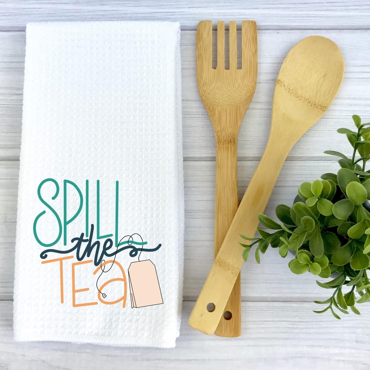 Spill the Tea Waffle Weave Tea Towel | Kitchen Towel | Housewarming Gift | Fall Autumn Season Dish Towel | Friend Birthday Gift