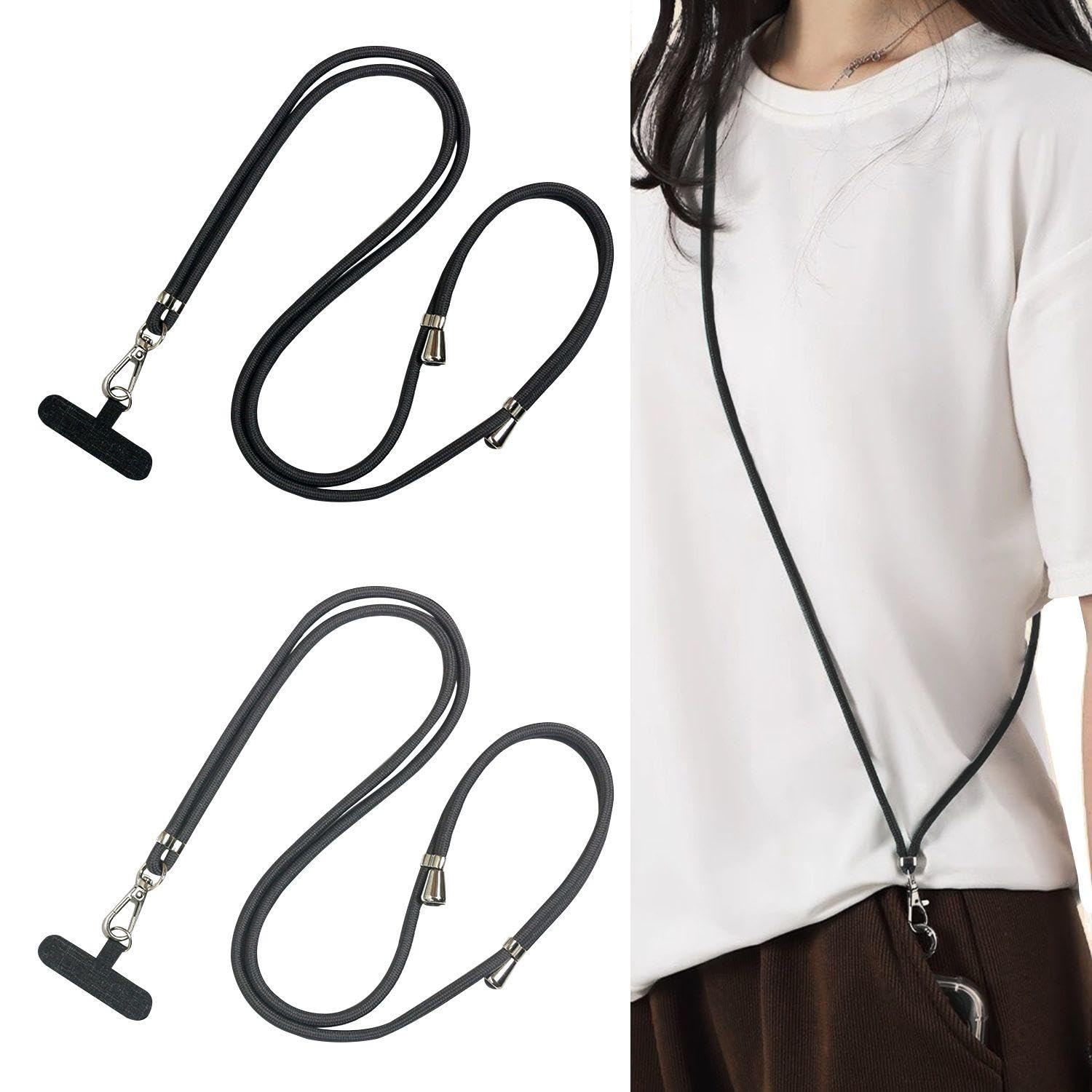 Gdfhbd Black 2 Pieces Of Mobile Phone Lanyard With Patch, Mobile Phone Fixed Patch, Adjustable Mobile Phone Lanyard, Anti-Drop Hanging Neck Mobile Phone Lanyard, Suitable For All Models.