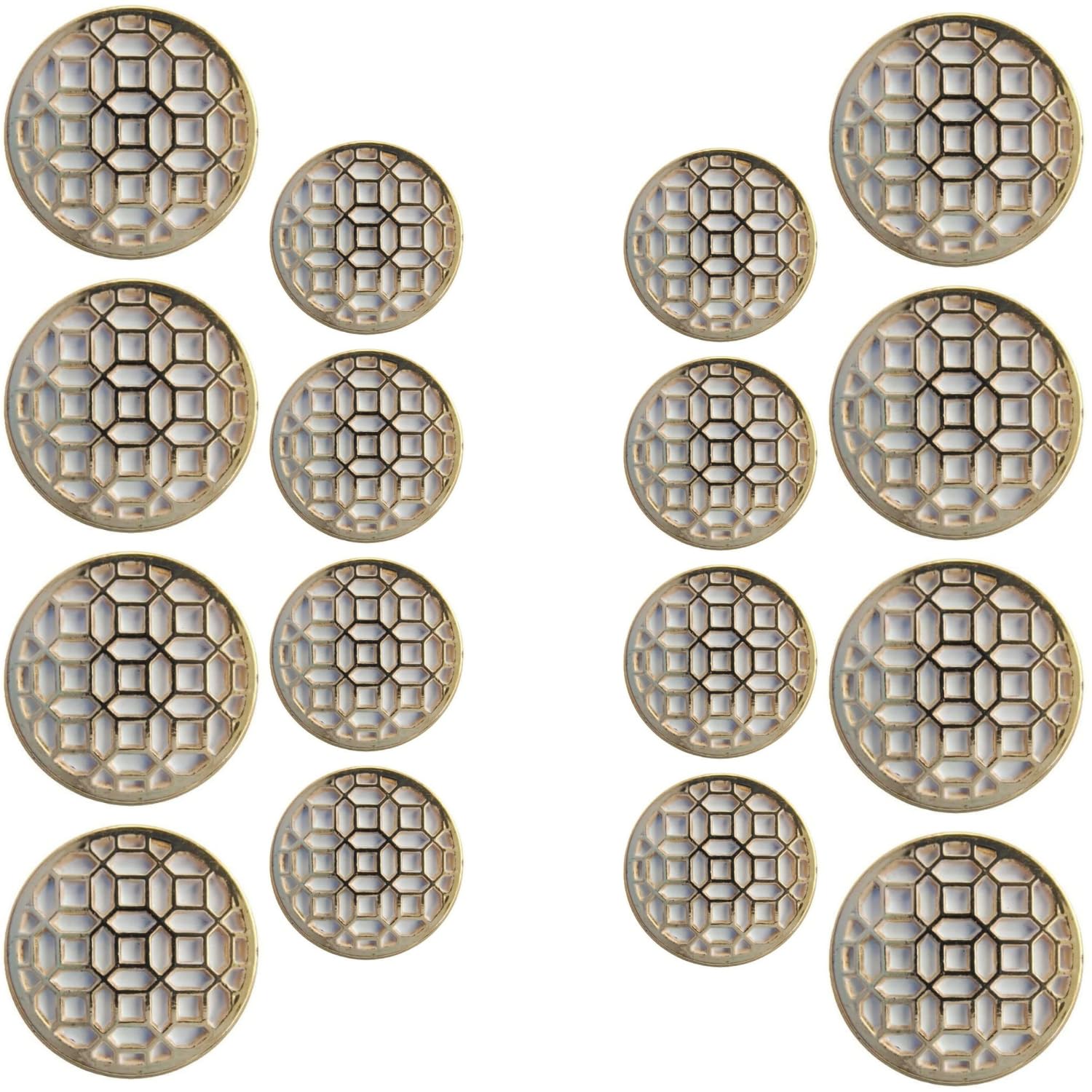 Round Detailed Mesh Gold Shank Button (Pack of 16) 8 Big and 8 Small Pack for Coat Blazer Suit, Sherwani and Indian Dresses Sports Coat Uniform Jacket-image-25