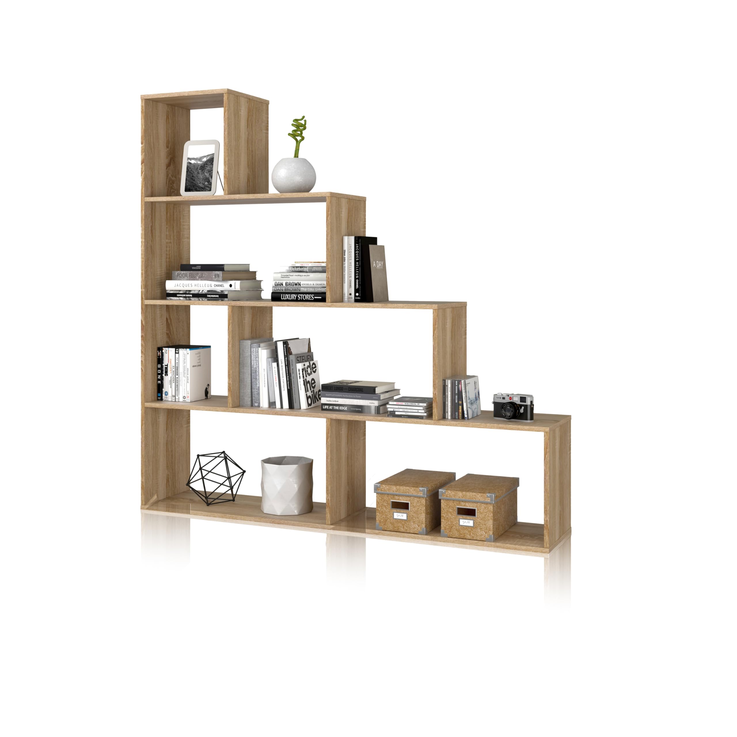 duehome | Estantería Decorativa, Librería Salon, Modelo Alice, Acabado en Roble Canadian, Medidas: 145 cm (Alto) x 145 cm (Ancho) x 29 cm (Fondo)