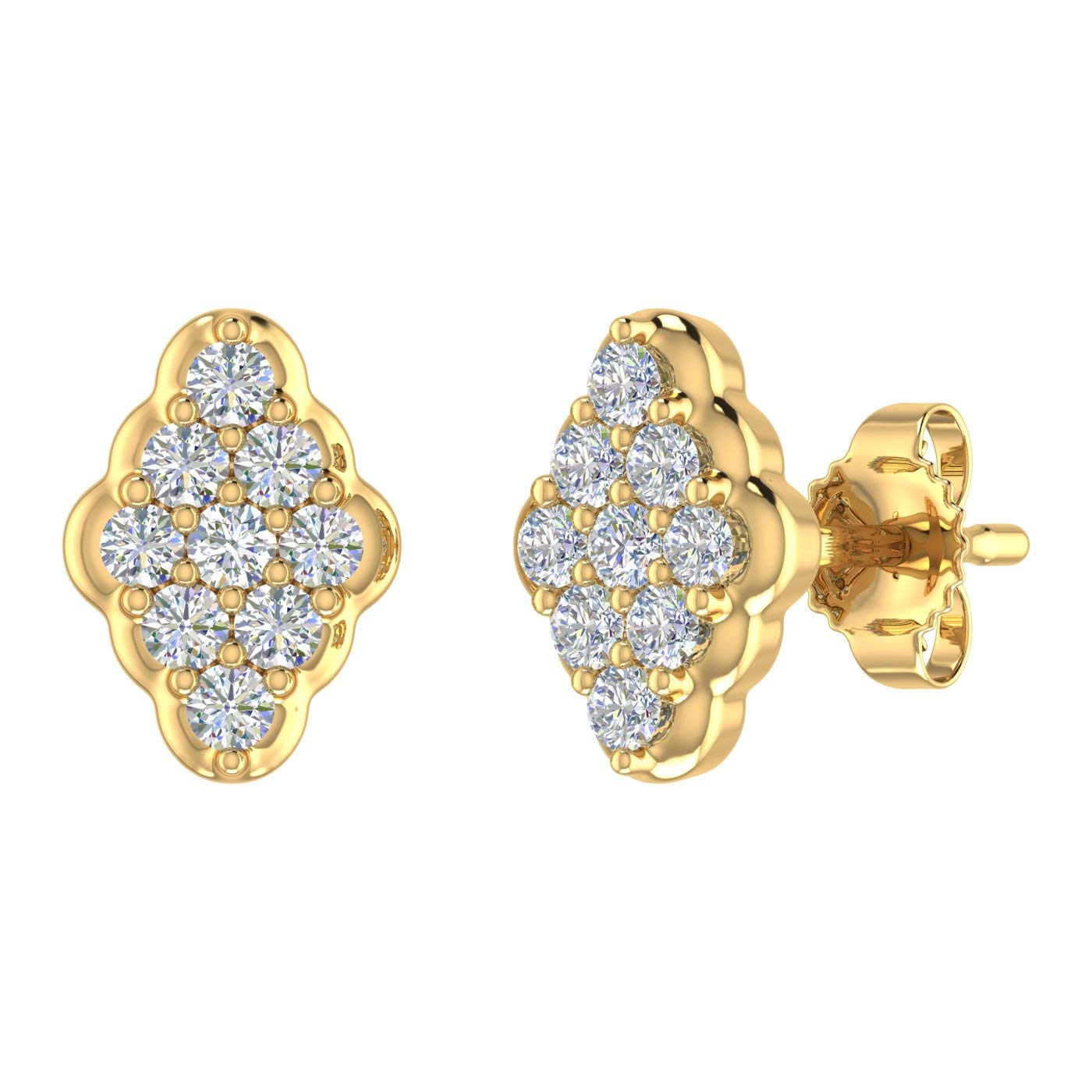 FINEROCK1/4 Carat Diamond Stud Earrings in 14K Gold - IGI Certified (I1-I2 Clarity)