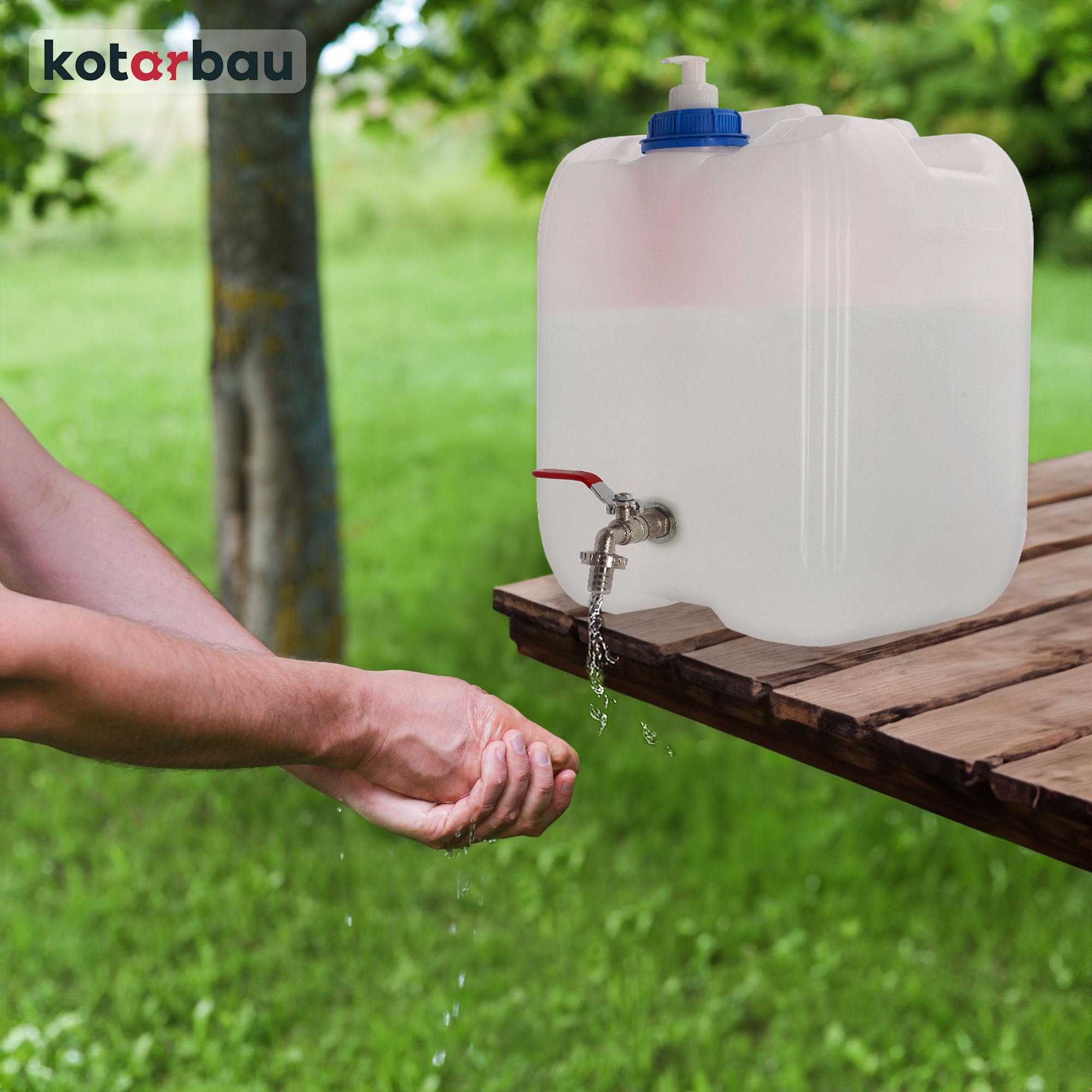 KOTARBAU® Tanica per acqua con rubinetto, 20 l, con dispenser di sapone, serbatoio per acqua potabile, tanica per acqua potabile, contenitore per acqua da campeggio, cantiere