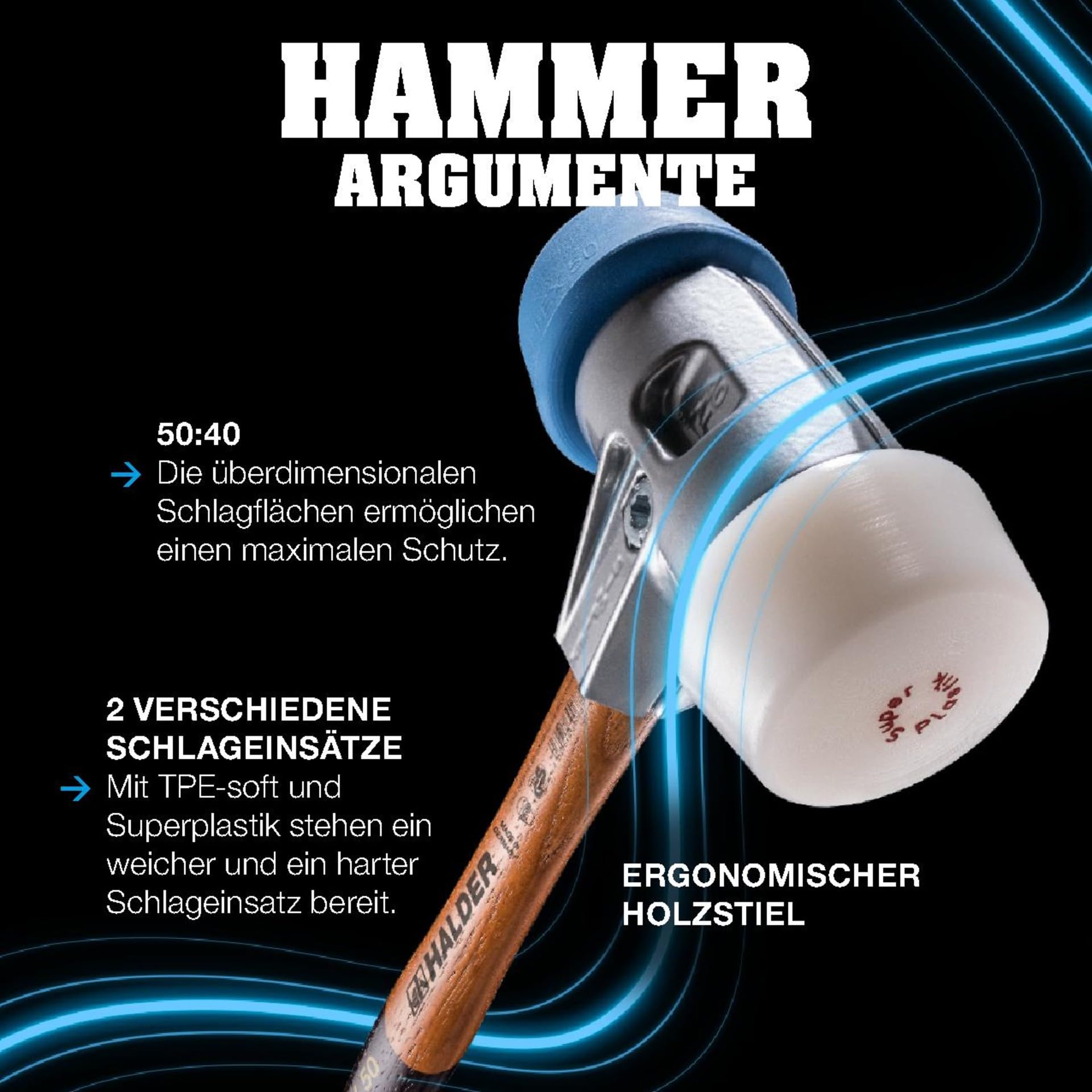SIMPLEX-Schonhammer, TPE-soft/Superplastik; mit Tempergussgehäuse und hochwertigem Holzstiel | D=50 mm | 3017.051