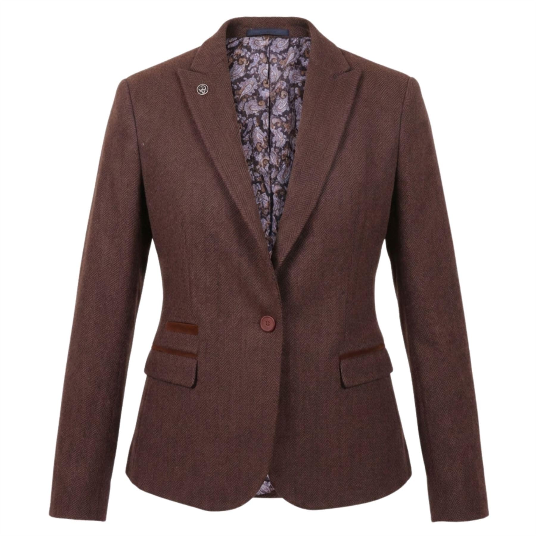 TruClothing Women's Tweed Blazer Herringbone Slim Fit Work Office Jacket - Brown 16