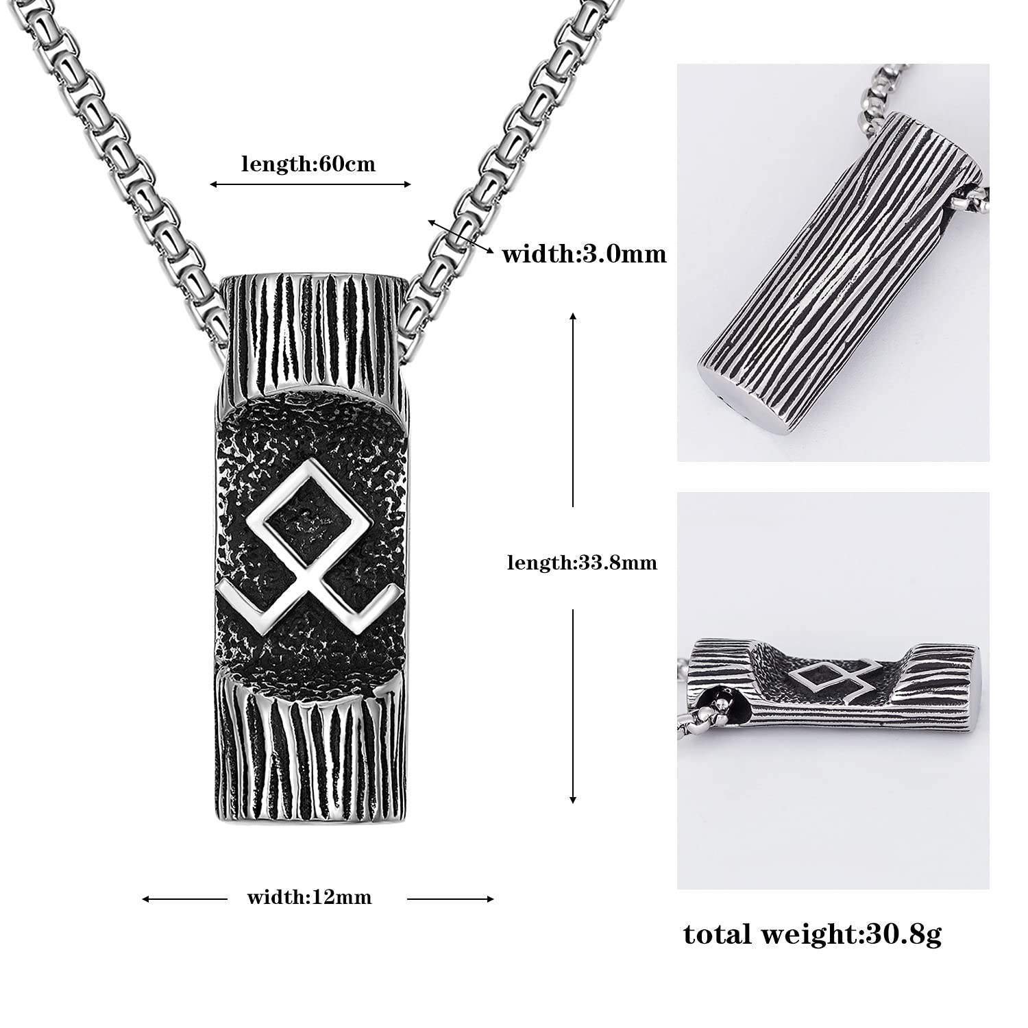 Collana Uomo con Pendente Teschio Viking in Acciaio Inossidabile Cerchio con Rune Nordiche e Serpente Stile Gotico