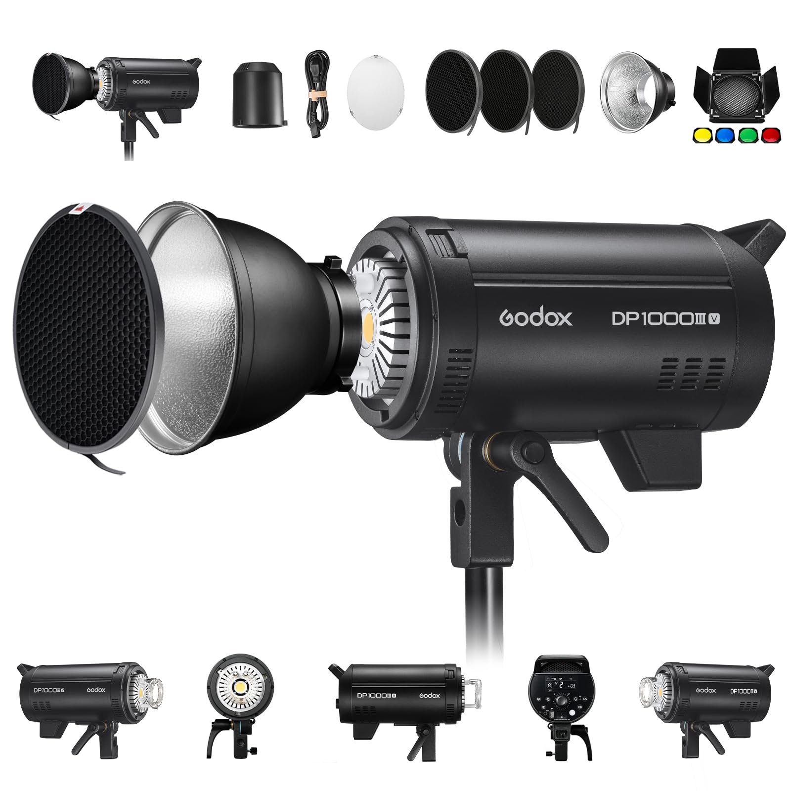 GODOX DP1000IIIV Flash de Estudio Profesional Luz de Video Montura Bowens Kit de Flash 1000Ws GN140 5800±200K 100-240V 61 Niveles de Intensidad de Flash Ajustables para fotografía de Retrato