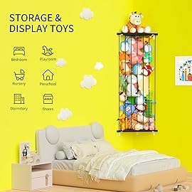 Stuffed Animal Storage Shelf Organizer(Patented) - Corner Stuffed Animal Holder Length Adjustable - Wall Plush Storage for Nursery Playroom Bedroom Kids Room (Space Black, Extra Large)