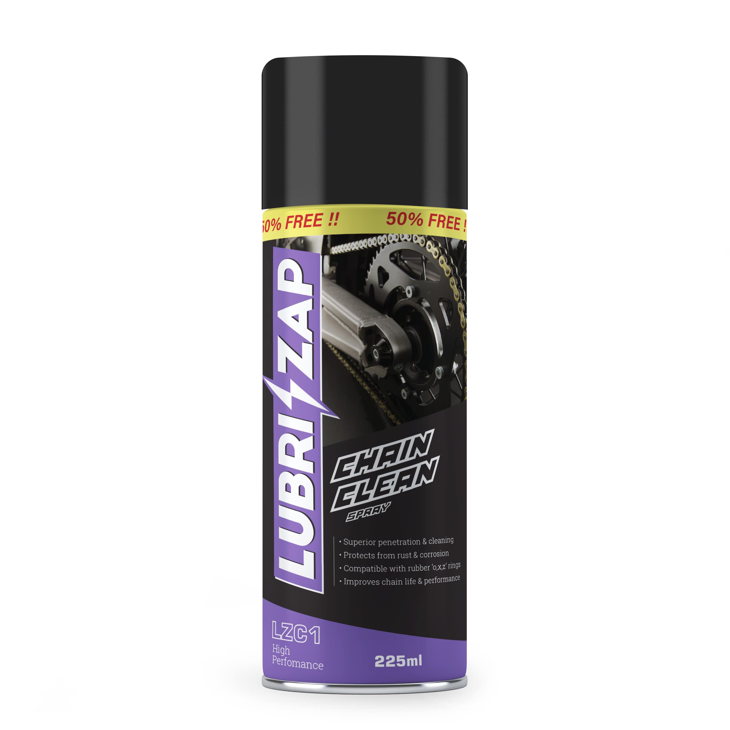 Shadow Securitronics Lubrizap Chain Clean Spray for All Bikes (225 ml), Lubricant Spray for Bike, Motorcycle, Protects & Prevents from Rust & Corrosion, Chain Breakage, Chain Noise, Friction