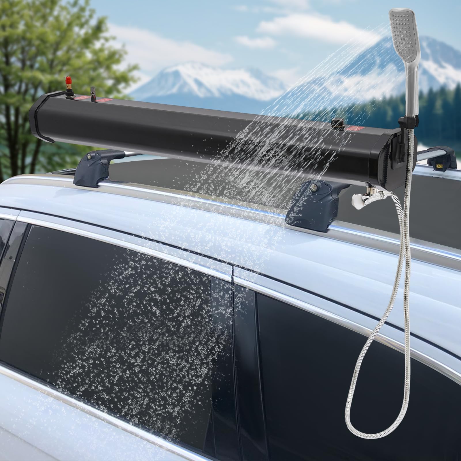 YIYIBYUS Roof Rack Water Tank, 1.6Bar Road Shower Portable Water Tank for Camping Roof Mounted Outdoor Water Supply Shower Kit with Storage Bag, 5.58 Feet of Water Hose (18L)