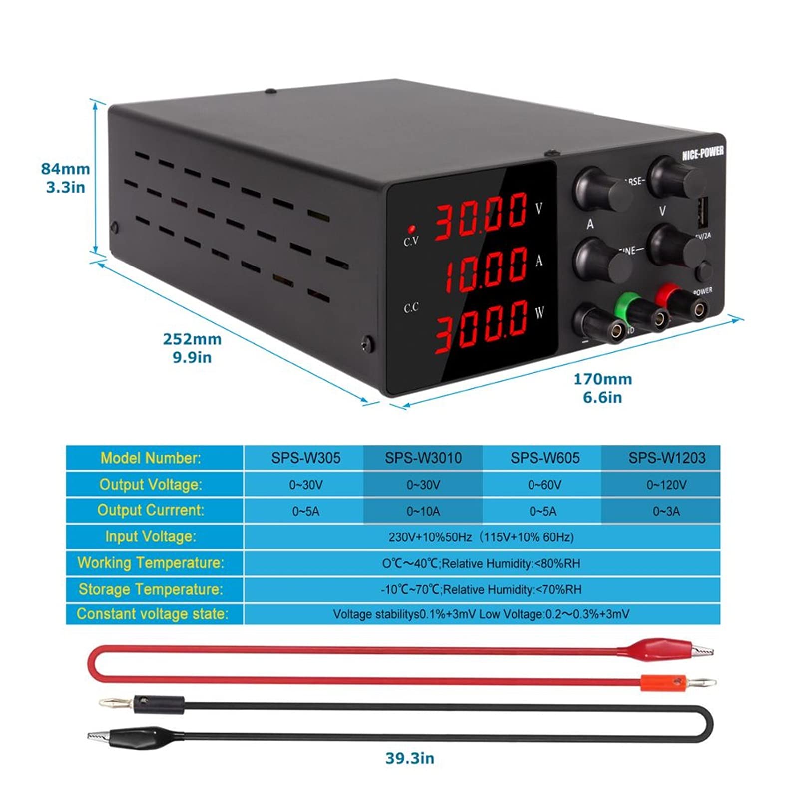 Alimentation Laboratoire Dc Alimentation 3 0V 10a Source d'alimentation de laboratoire réglable numérique for réparation de téléphone + Protection des courts-circuits(120V 3A)