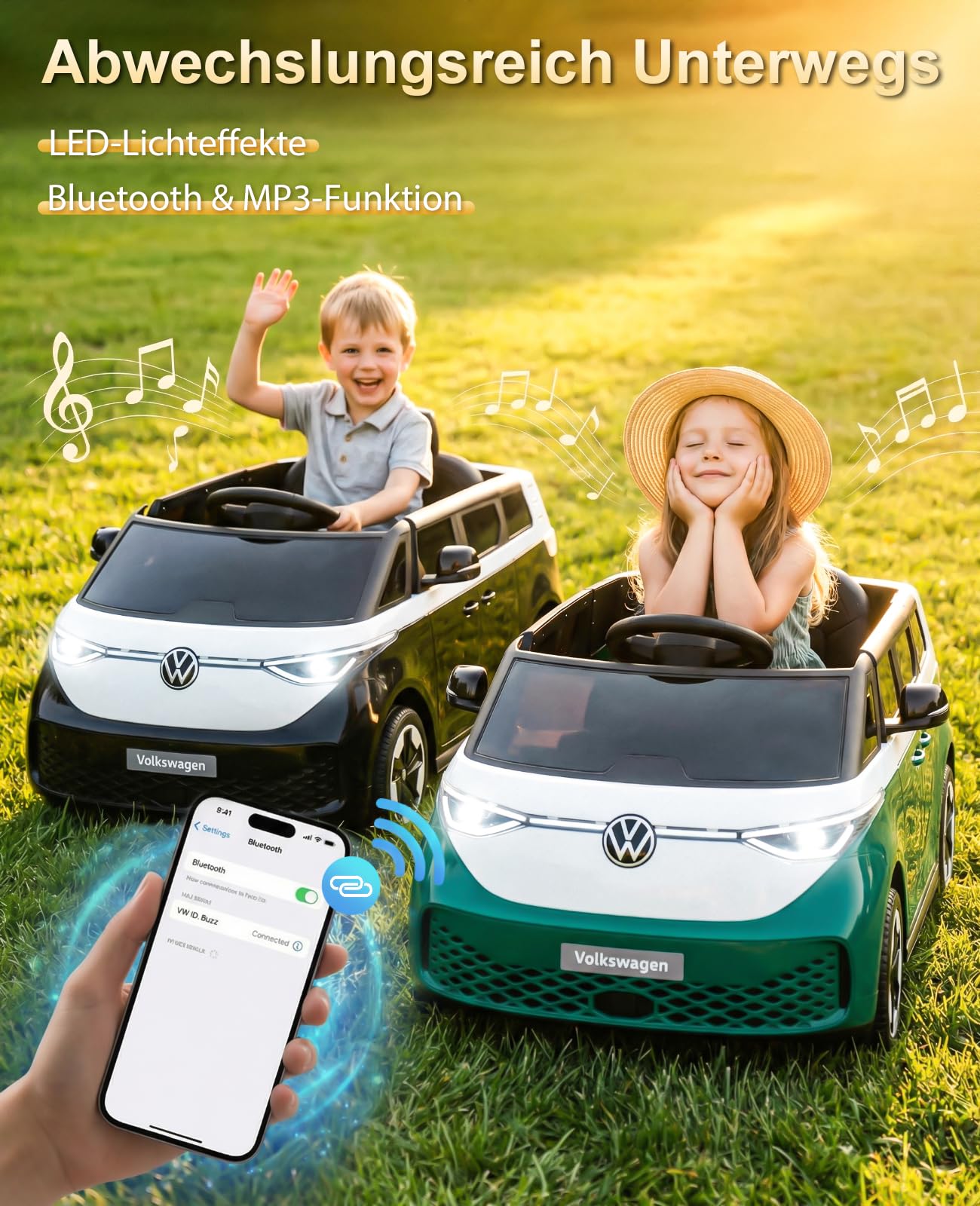 KerryYoo SW2 12V 7Ah Kinder Elektroauto, Offiziell Lizenziertes VW Kinderfahrzeug mit Fernbedienung, Soft Start und Stauraum im Heck, für Kinder ab 3 Jahren - Schwarz