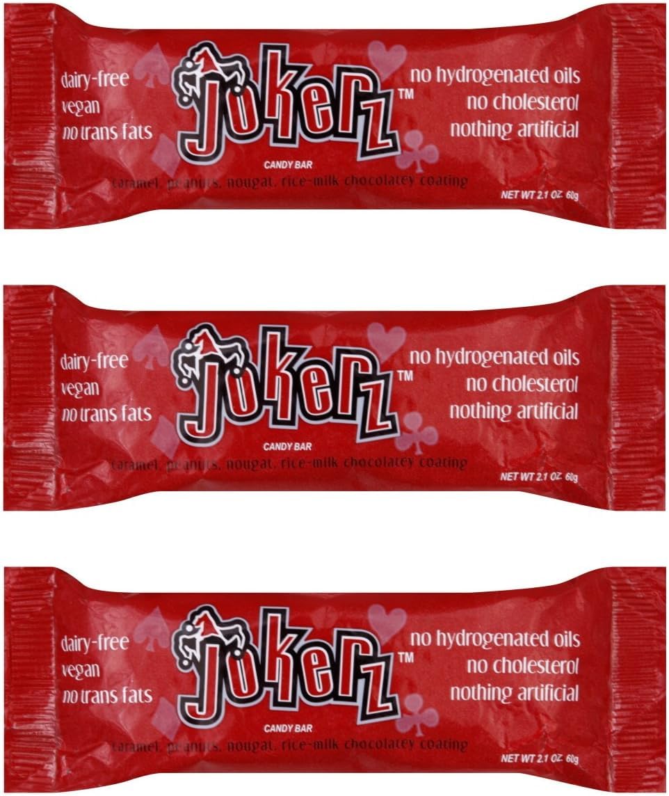 Go Max Go Jokerz Vegan Chocolate Candy Bar with Peanuts, Caramel, and Nougat - 1.5 Ounces (Pack of 3)
