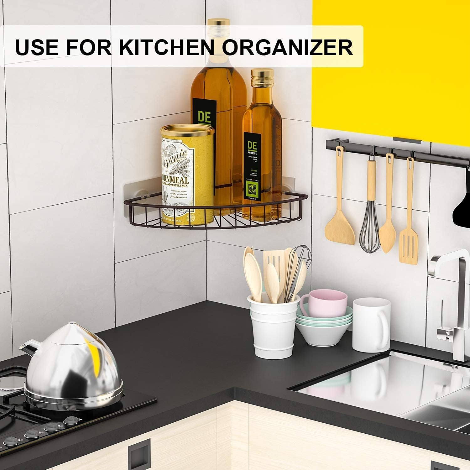 SMARTAKE 2-Pack Corner Shower Caddies with SMARTAKE Standing Paper Towel Holder, Storage Organizer for Countertop Dining Table, Toilet, Dorm and Kitchen