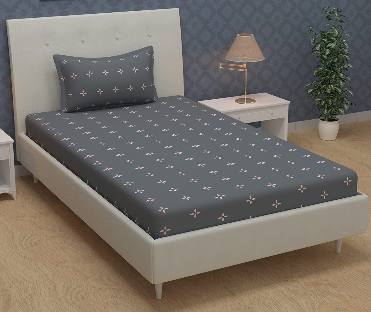 T Tungol Cotton Feel Glace Cotton Elastic Fitted Printed Single Size Bed Bedsheet 4x6 feet with 1 Pillow Cover(72"X 48"X6") Teal Blue-image-46