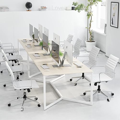 Miniatura 7 de CAROCC Sillas de oficina blancas para conferencias de computadora, silla giratoria con ruedas y brazos, silla de escritorio de oficina en casa,