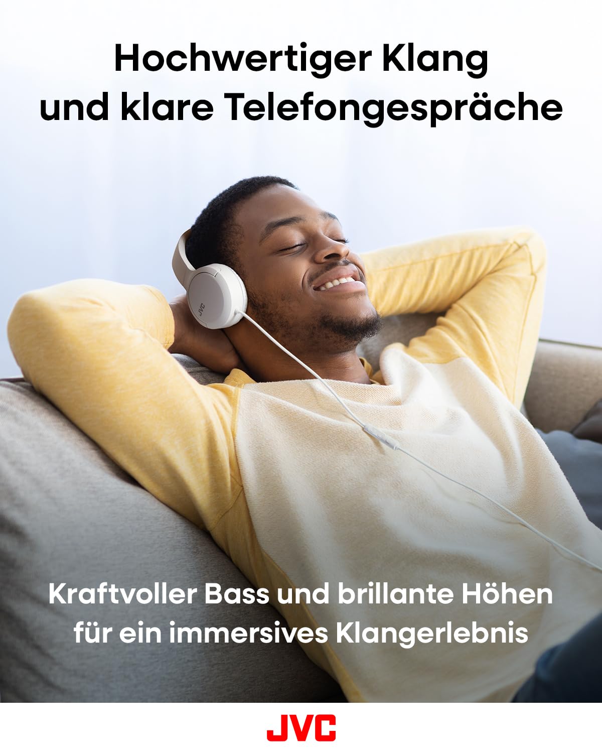 JVC HA-S33UC-W USB-C On-Ear-Kopfhörer, weiche Ohrpolster, faltbar, mit Mikrofon & 3-Tasten-Fernbedienung, einseitiges Kabel, Weiß