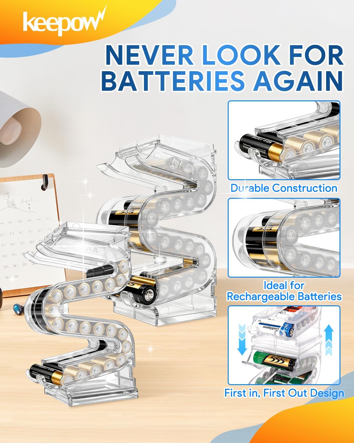 KEEPOW Battery Case Organizer for AA & AAA Batteries