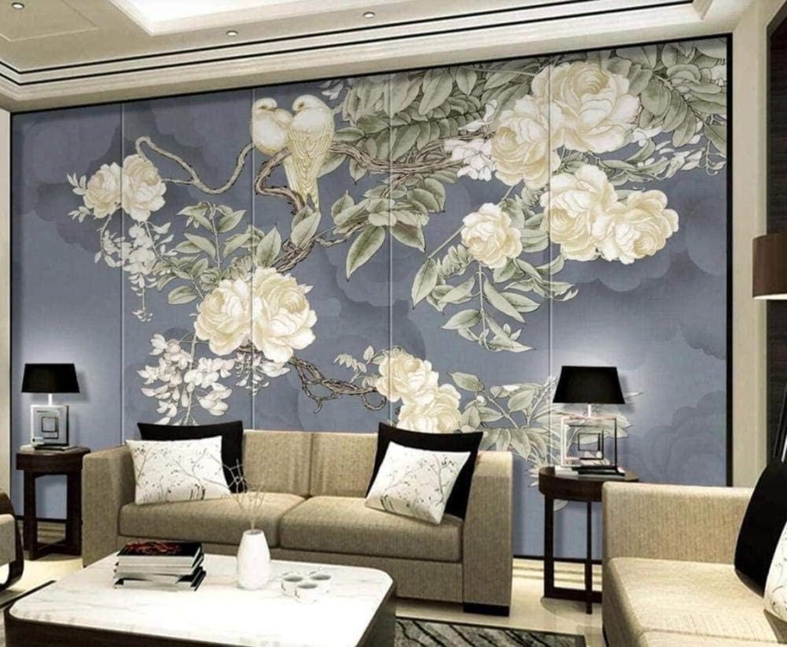 Papier peint 3D fleurs et oiseaux pour salon et chambre 150x105 cm
