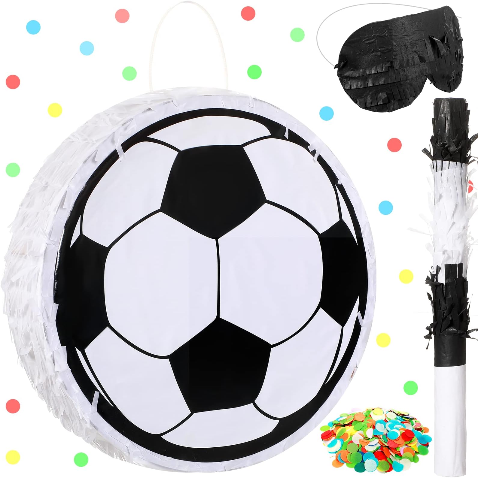 Sratte Soccer Piñata with Stick Blindfold and Confetti,Soccer Ball Piñata for Kids Birthday Decoration Sport Themed Party Supplies,11.8 x 11.8 x 3 Inch