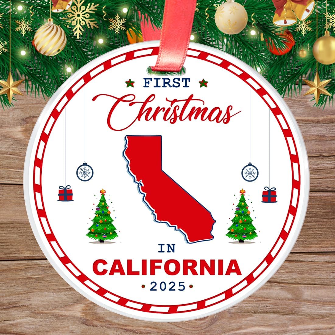 First Christmas in California 2025 Ornament- Tree Hanging CA Lover Decoration for Xmas Holidays Celebration- Long Distance Keepsake for Family Friends - Image 2