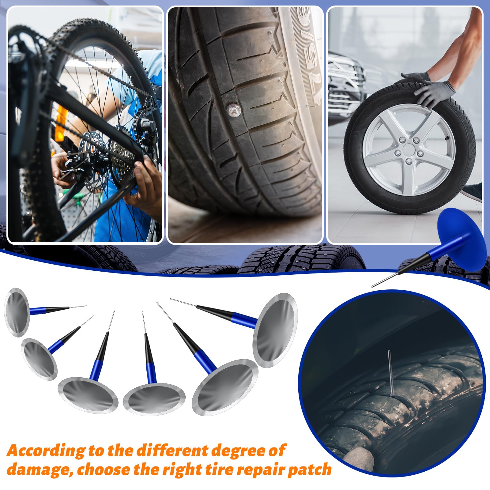 Frienda Kit di 48 toppe in gomma per riparazione pneumatici a fungo, kit di riparazione per forature in gomma, per auto, moto, camion e autobus