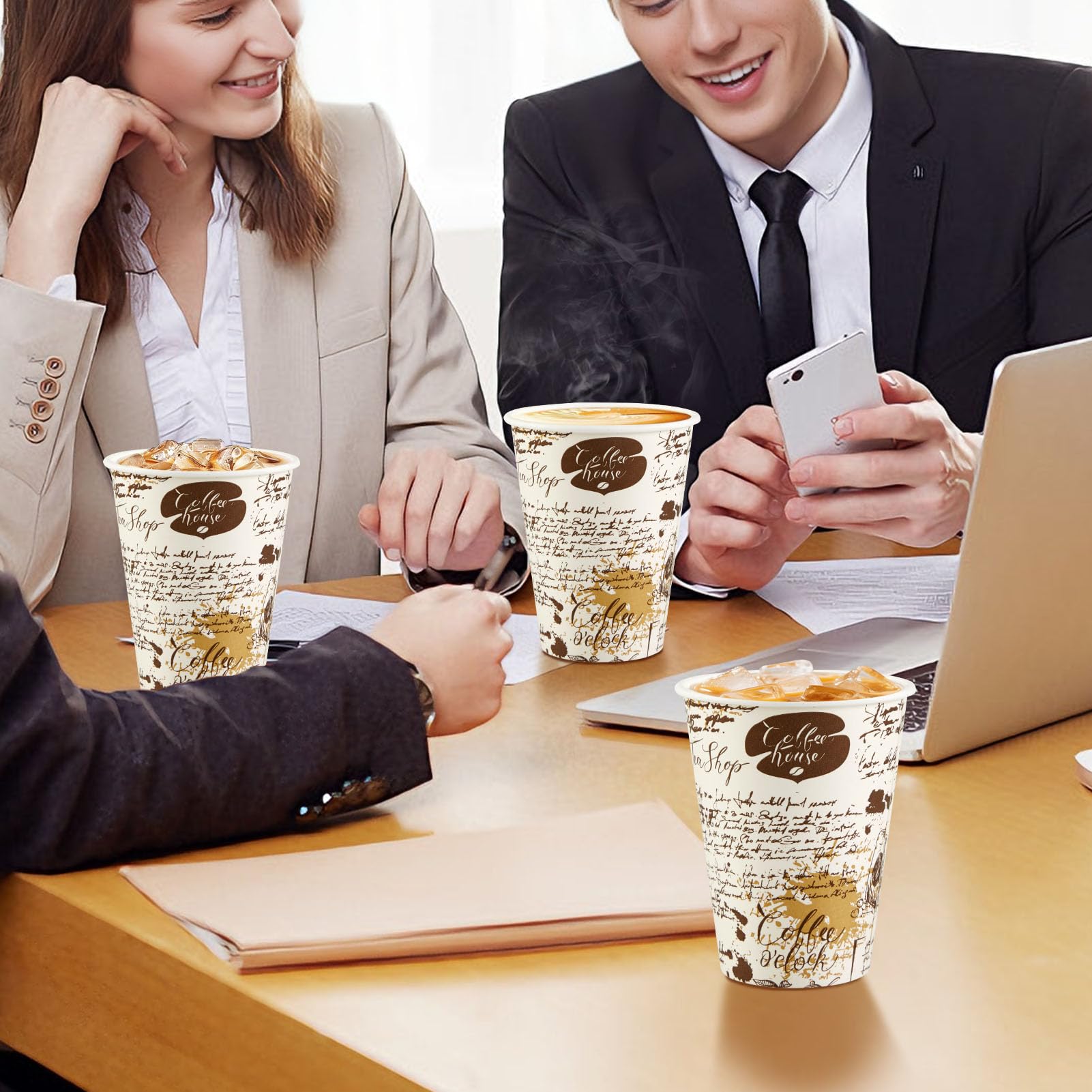 SIUQ 240 Pack 12 oz Disposable Paper Coffee Cups Retro Leak-Proof Sturdy — Amazon image 5
