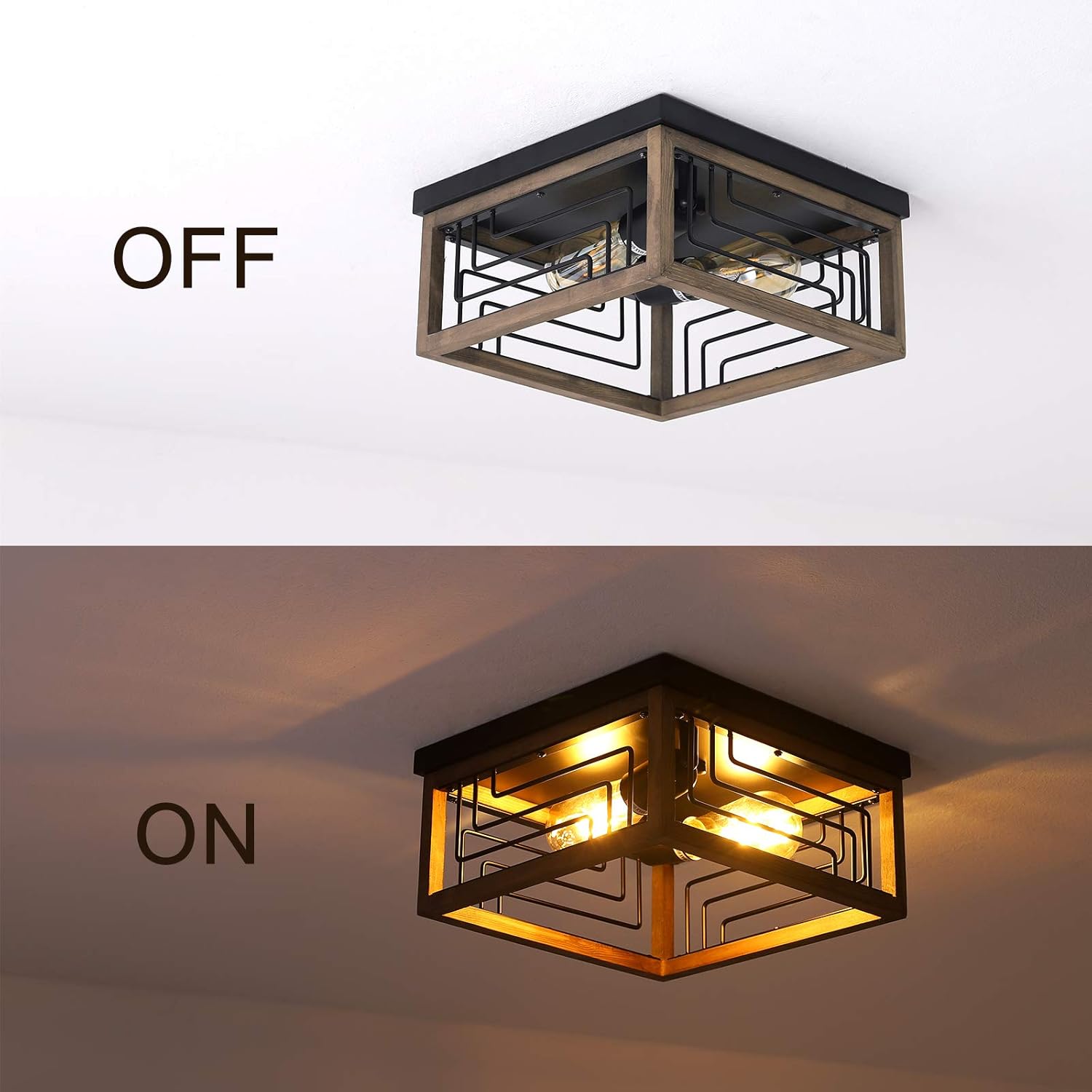 Prоmо 40% оƒƒ Flush Mount Ceiling Light Fixture 2-Light Rustic Farmhouse Ceiling Light Fixture Wood Square Light Fixtures Ceiling Mount Entry Light for Kitchen Entryway Hallway Bedroom Laundry Room Porch