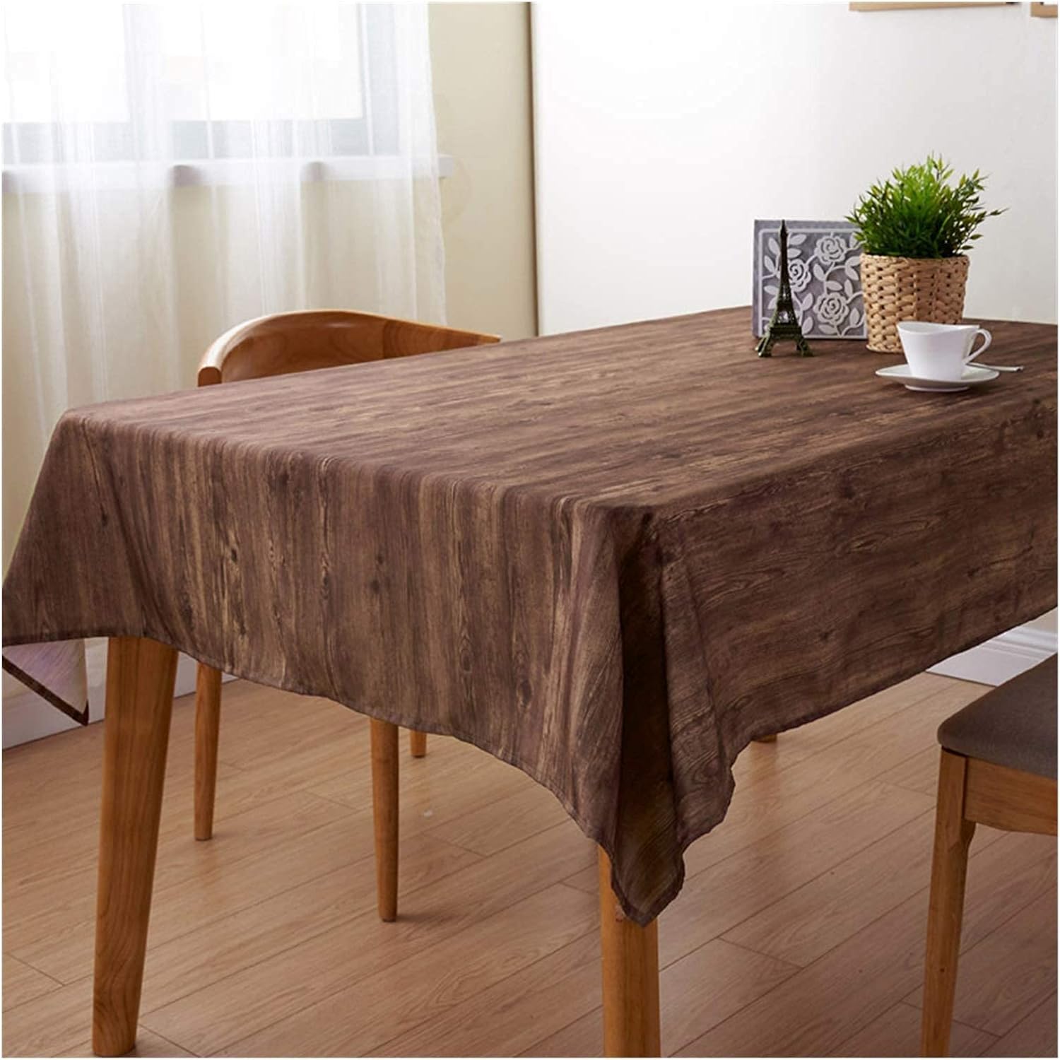 Living Room Accessories 100% Polyester Wood Printed Tablecloth Rectangle Waterproof Oilproof Tea Table Cover Dining Table Decoration (Specification: 90x1