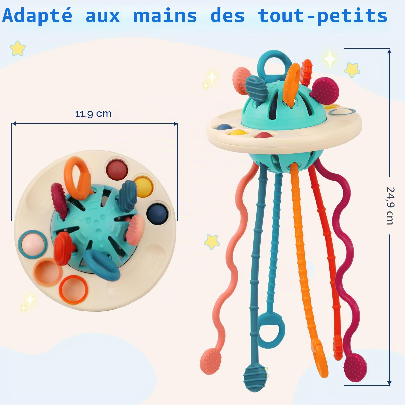 Jouet Sensoriel Montessori Bébé 1 an, Jouet à Tirer OVNI Éducatif Motricité Fine
