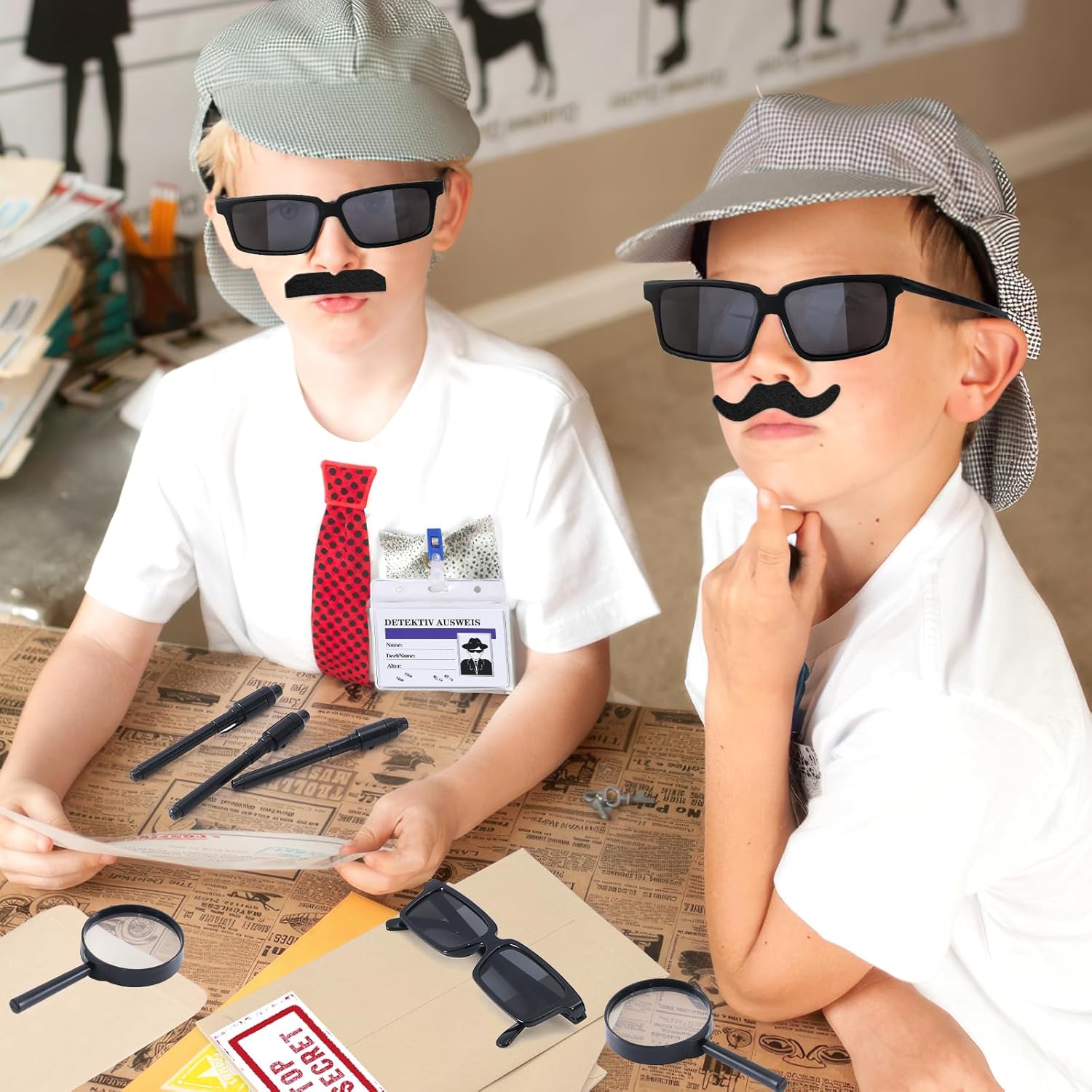 Spy Detective Party Favors Birthday Supplies for Kids Detective Glasses Invisible Ink Pen Magnifying Glass Pass Card Envelope Fake Mustache Sticker Boys Goodie Bag Stuffer Filler Classroom Prizes - Image 7