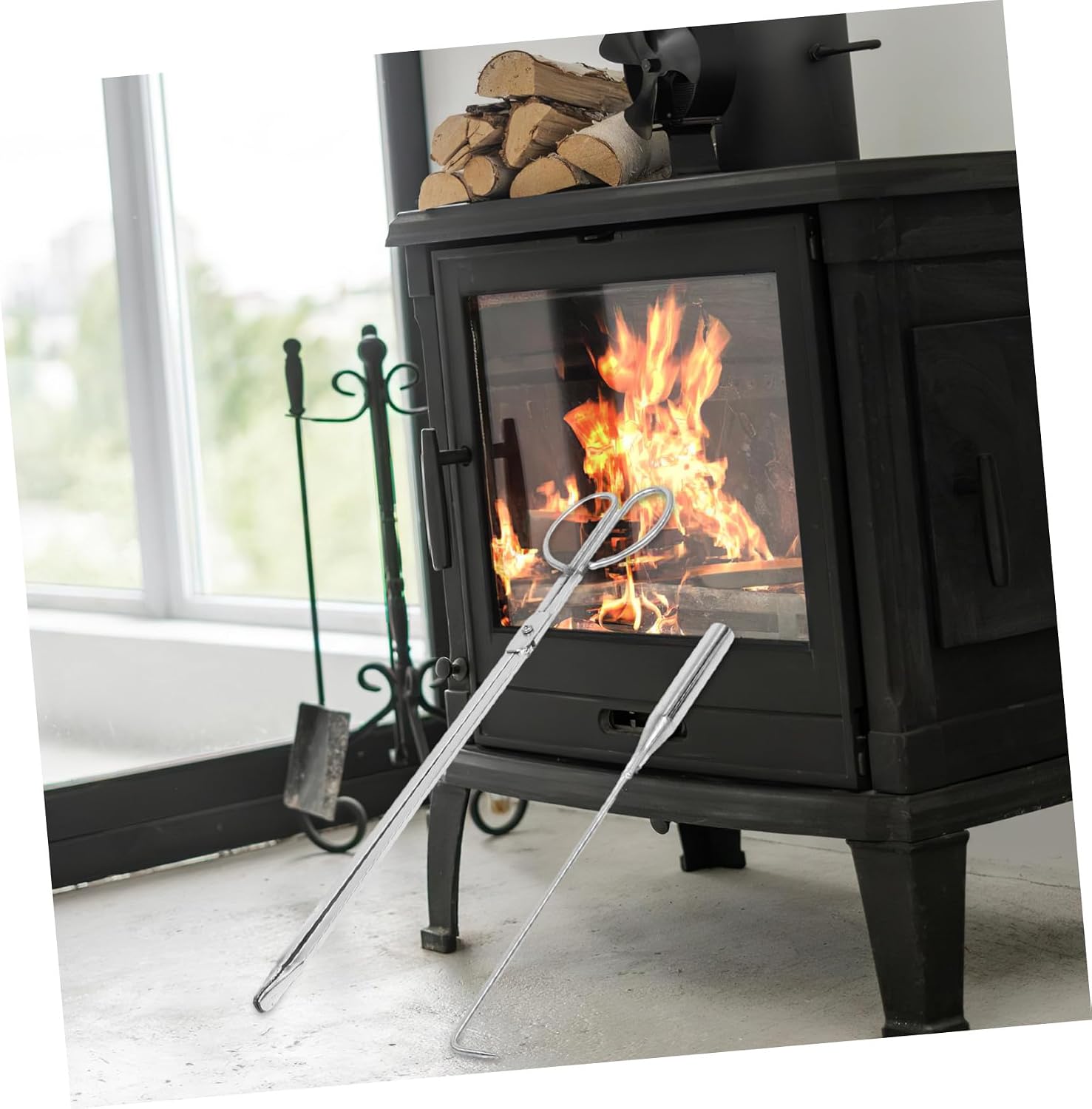 Fireplace Poker and Tongs Xmas Stainless Steel Fire Pit Grabber