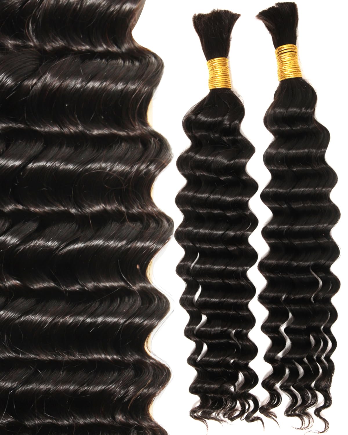 BEEOS Boho Human Braiding Hair Bulk 100g 22 Inch, Deep Wave Boho Hair for Braiding Curly Bohemian Knotless Braids 2 Bundles Per Pack #1B Natural Color