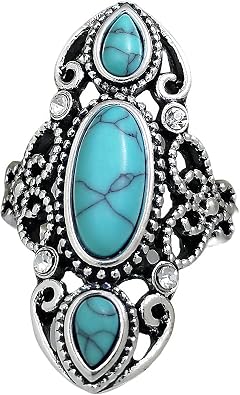 Bohemian Turquoise Ring for Women, 925 Silver Vintage Cowgirl Jewelry, Western Statement Turquoise Jewelry for Women
