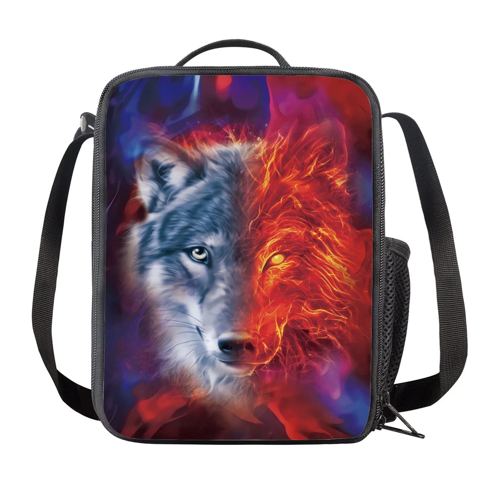 HELLHERO Wolf Lunch Bag Insulated Lunchbag Reusable Lunch Box with Adjustable Strap Cooler Tote Bag Lunchbox Food Organzier for Kids Adults Work Hiking Outdoor Picnic