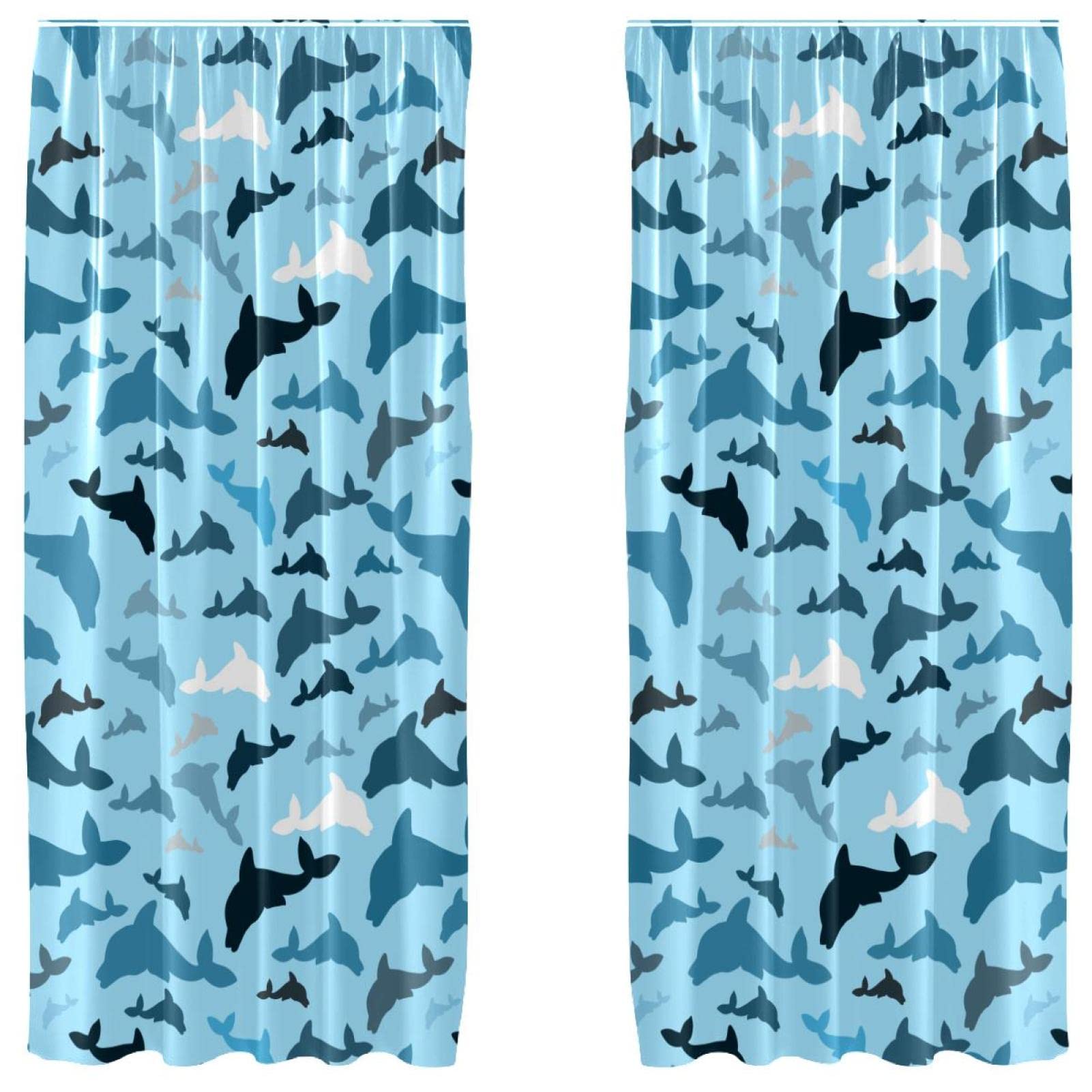 Cortinas de panel ligeras con bolsillo para barra, juego de 2 piezas de delfines, 55x84"