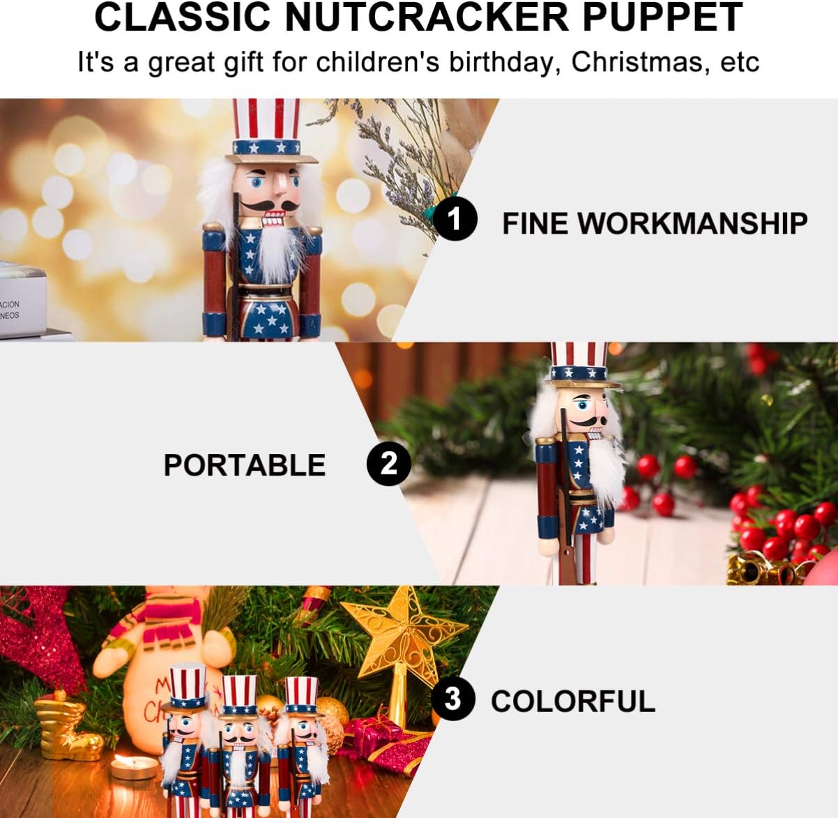 IMIKEYA Christmas Nutcrackers Figures: Wooden Nutcracker Christmas Ornament Decorations Figures Wooden Ornaments for Desktop Home Decor