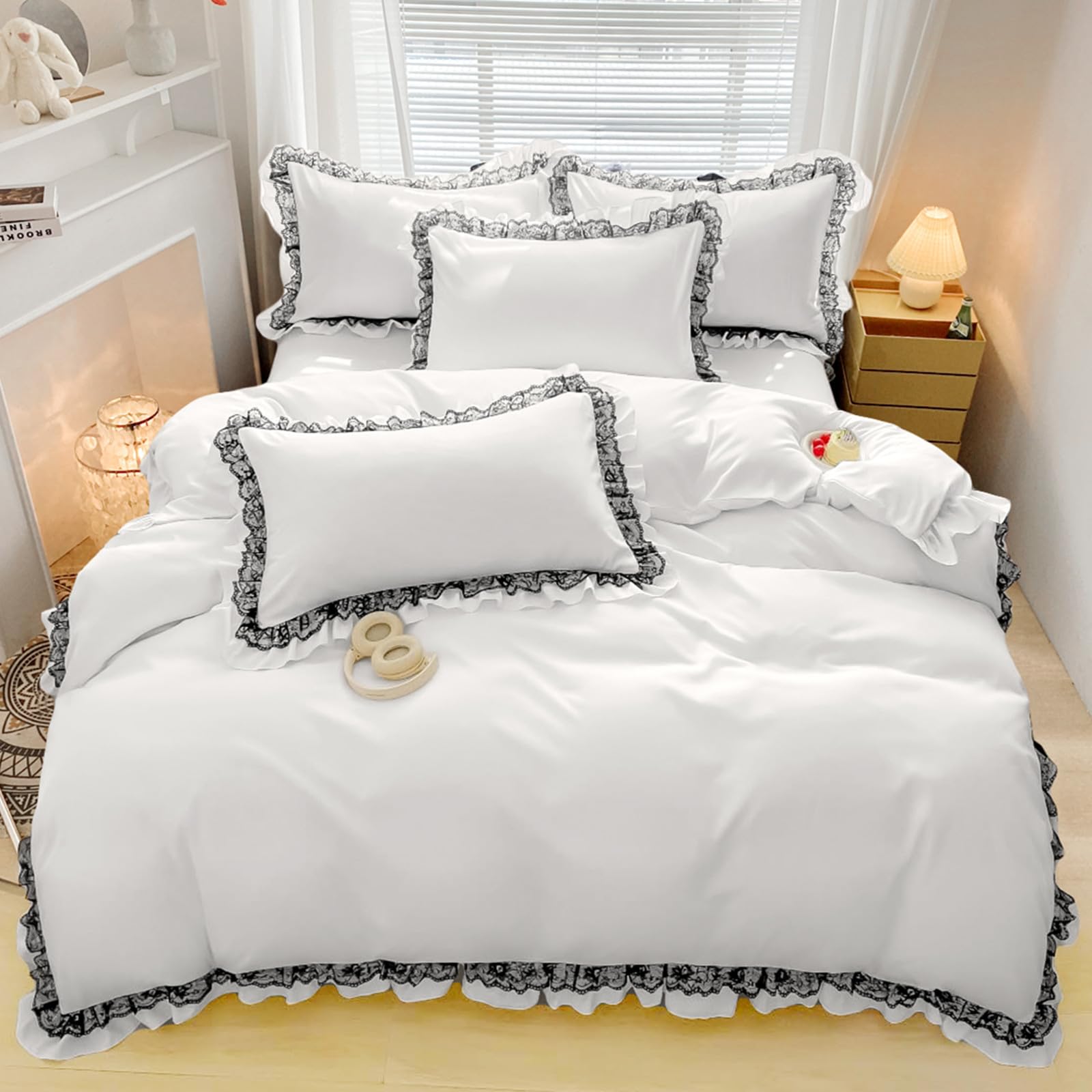 Housse de couette 135x200 cm en dentelle chic et microfibre douce blanche