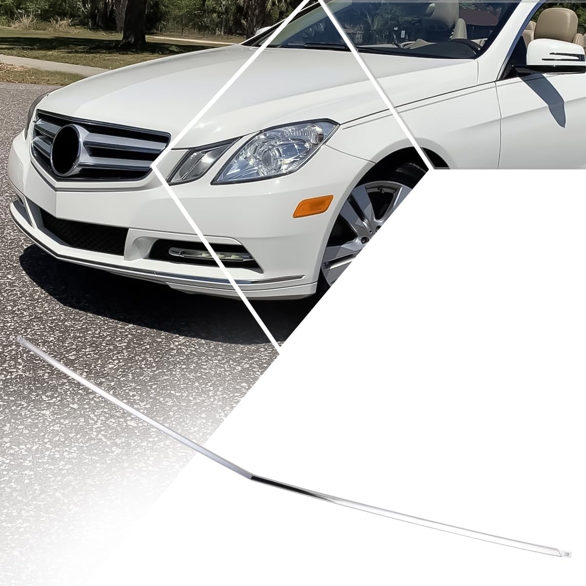Factory Style Front Bumper Cover Molding Compatible with 10-13 Mercedes-Benz E350 E550 w/o AMG Package,Polished Chrome