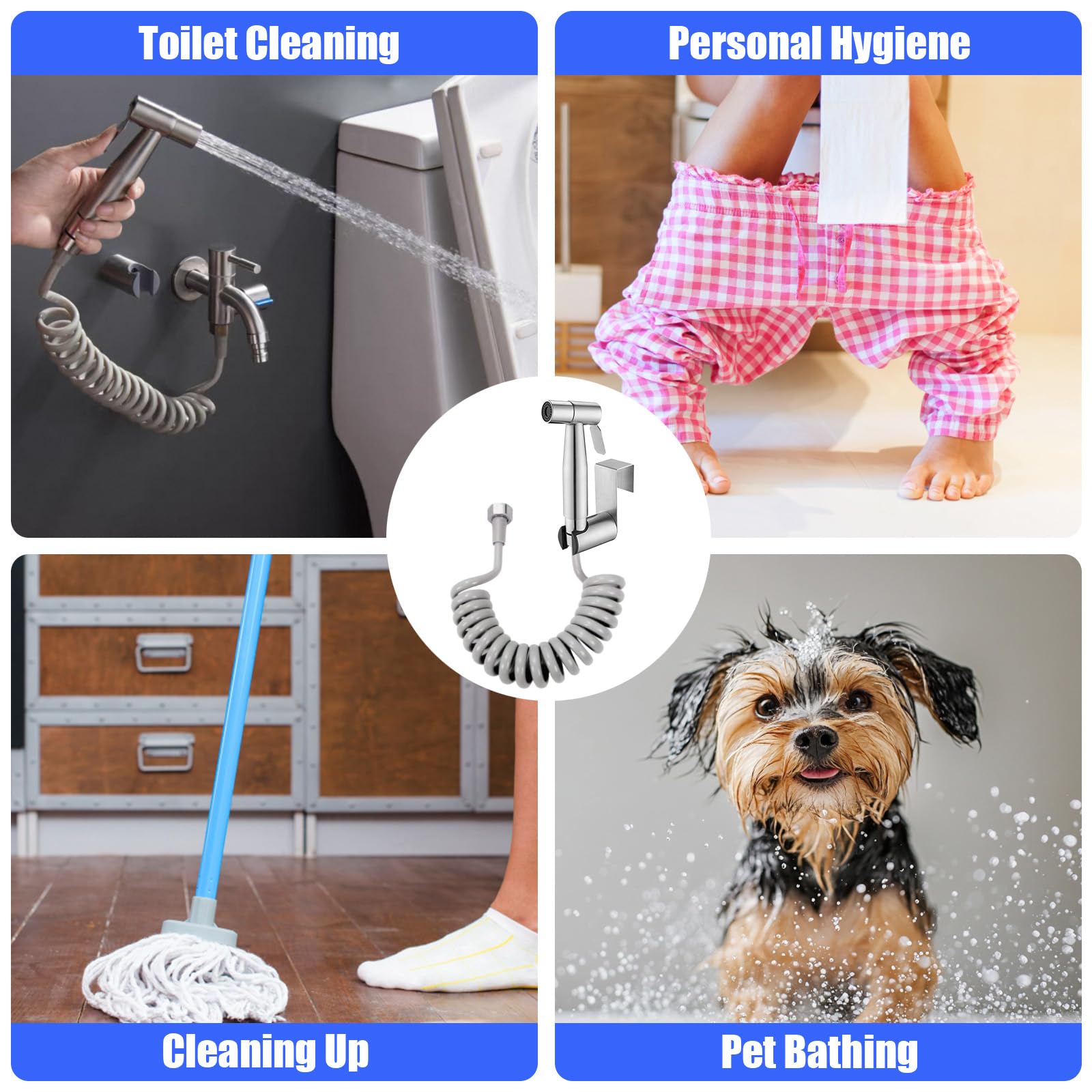 Doccetta per Bidet Kit, Doccino in Inossidabile, Spruzzatore WC con Tubo Flessibile 3M, Argento