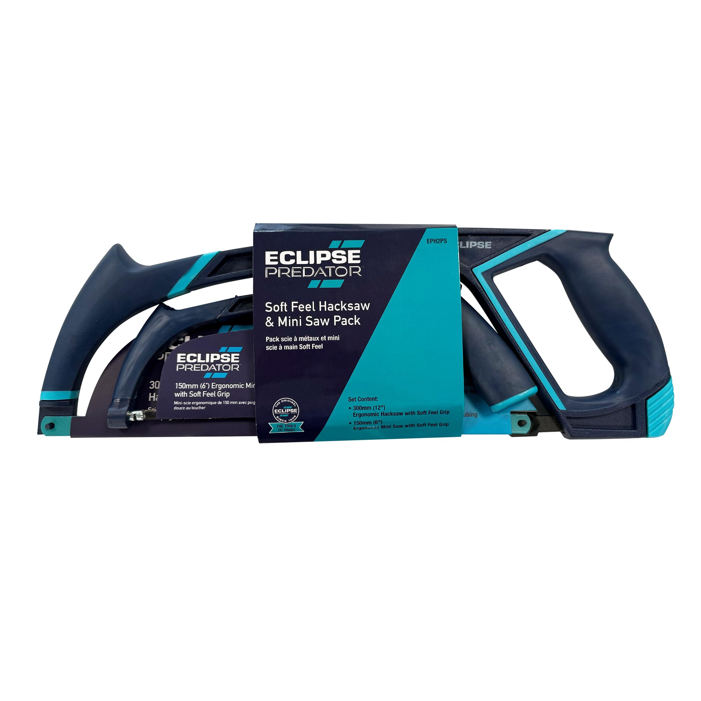Eclipse Professional Tools EPH2PS Juego de sierra de calar (12") y minisierra (6")-Juego de sierra de mano ergonómica con empuñadura de confort para corte de metal y mecanismo de cambio rápido de hoja