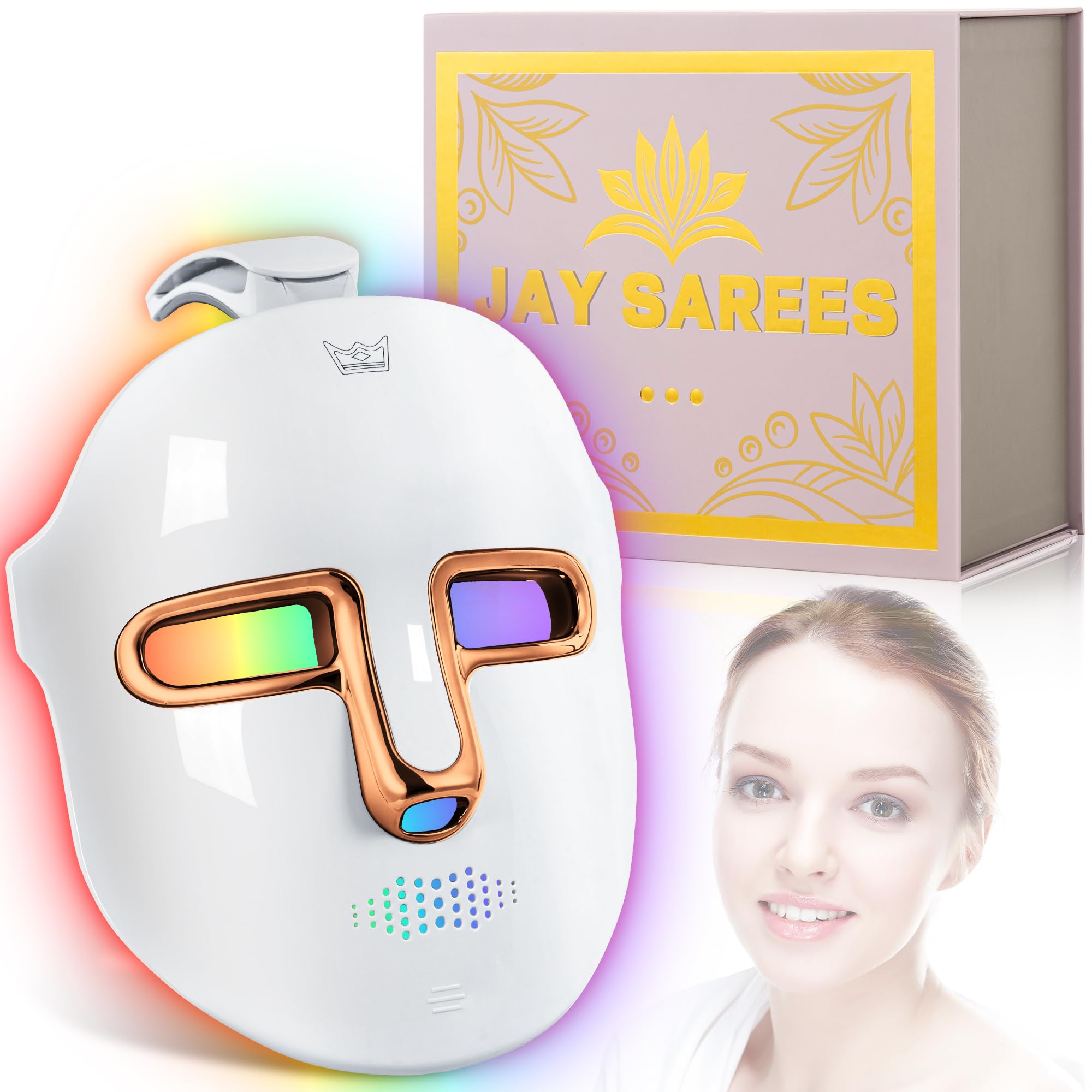 Red-Light-Therapy-for-Face 7-1 Colors Led Face Mask Light Therapy Facial Skin Care Mask Gold