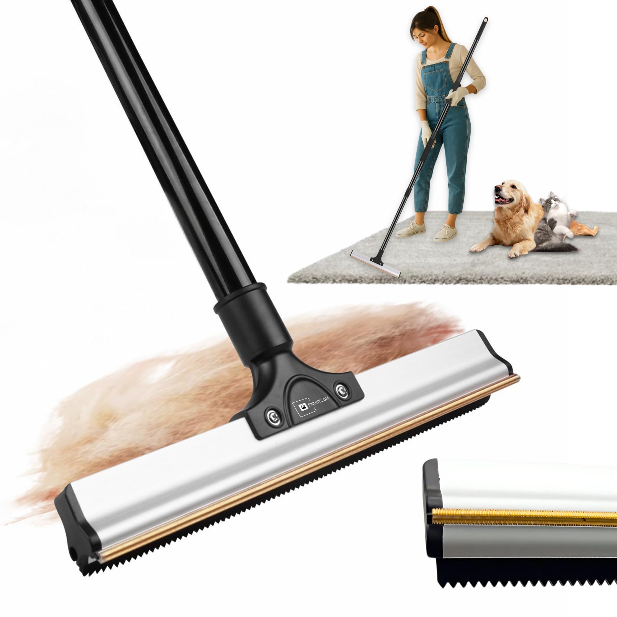 Carpet Rake for Pet Hair Removal & Fluffing Matted Carpet – 61" Adjustable Handle, Deep Clean Dog & Cat Hair Remover, Reusable Scraper for Rugs, Low Pile Carpet, Couch & Stairs