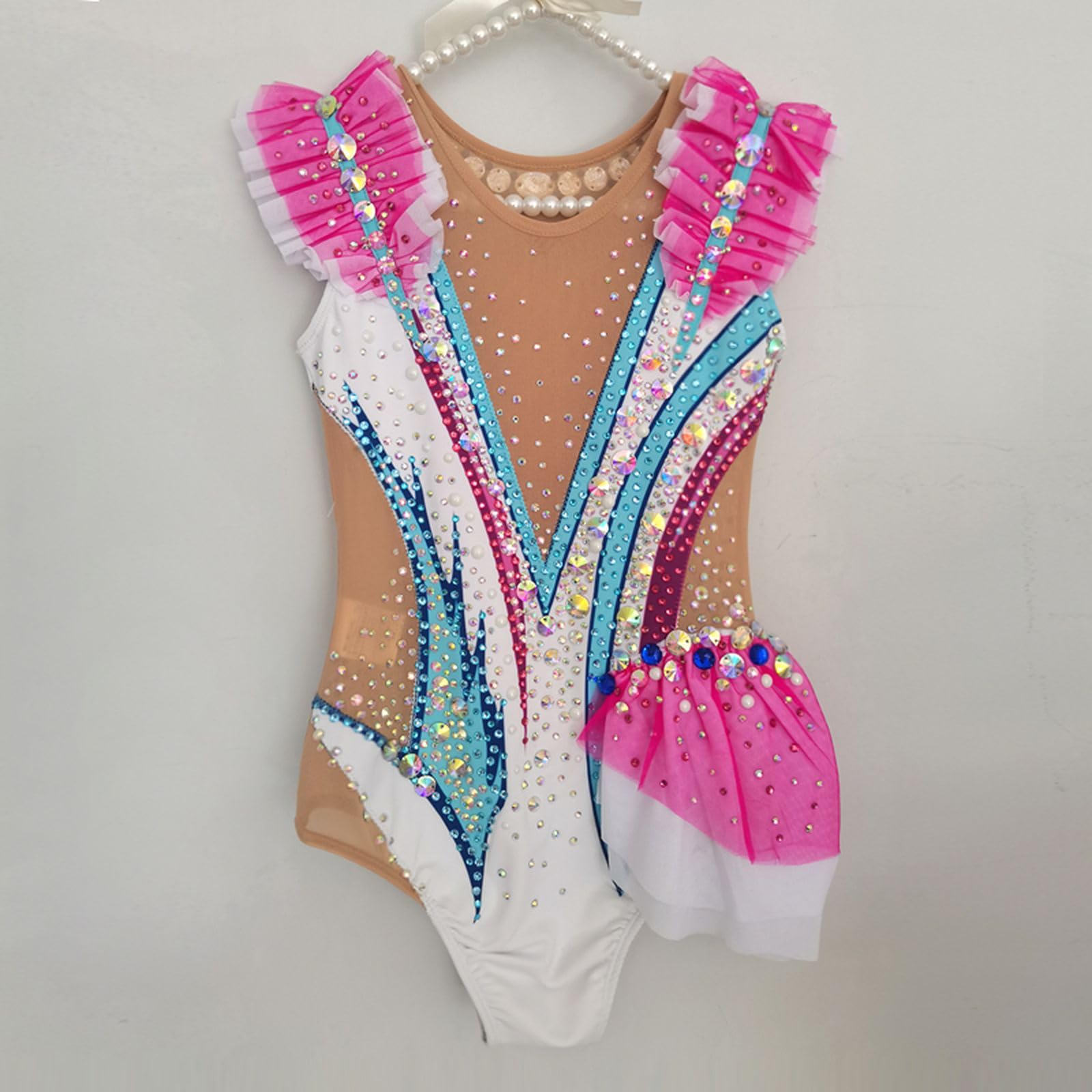 LIUHUO Maillot de gimnasia rítmica rosa sin mangas para niñas, rendimiento de competición